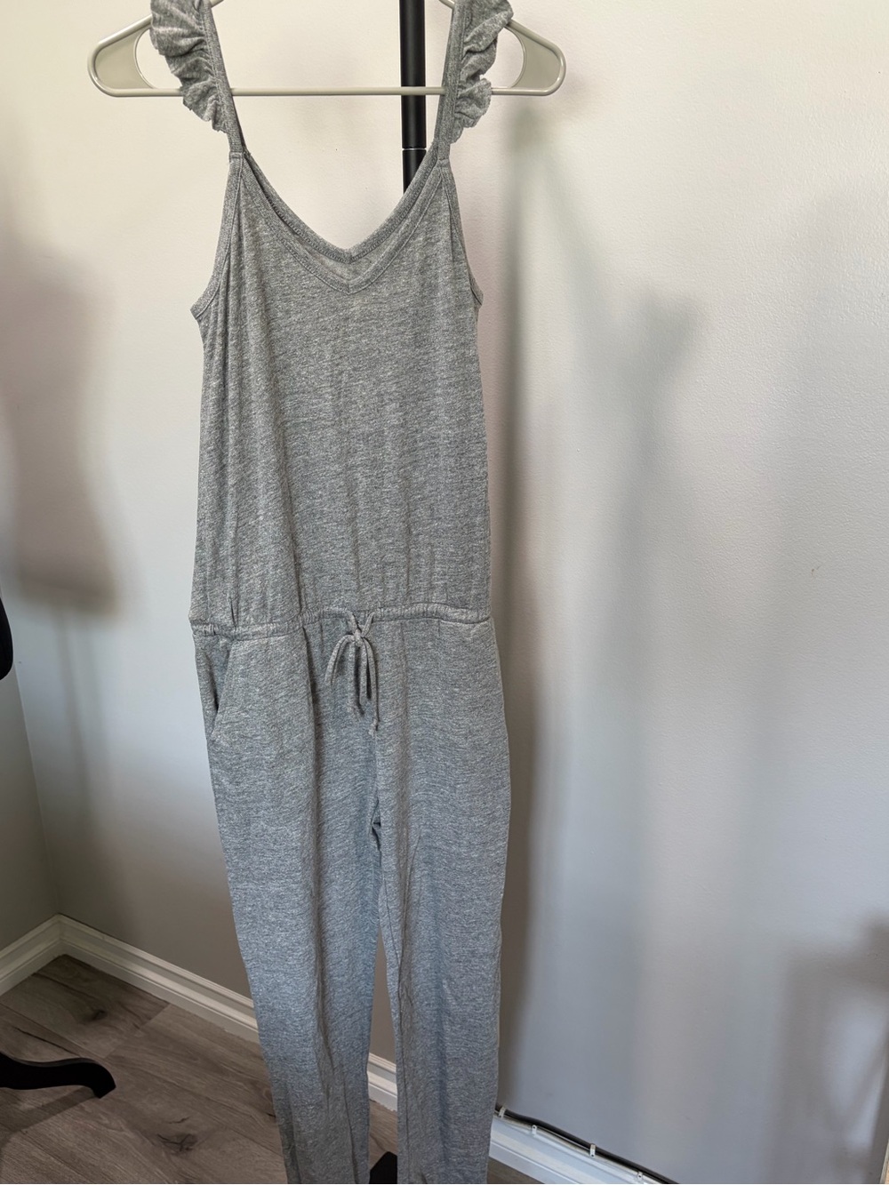 Chaser Gray Sleeveless Knit Jumpsuit with Ruffle Straps